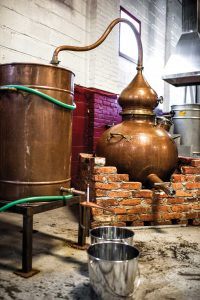 The distillery’s copper Alembic still was handmade in Spain