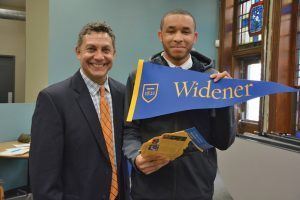 Michael Gomez with senior Jay Lloyd, who is heading to Widener in the fall