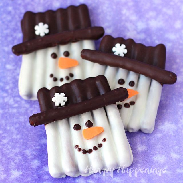 chocolate pretzel snowman